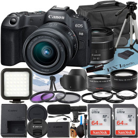 Canon EOS R8 Mirrorless Camera with RF 24-50mm Lens + 2 Pack SanDisk 64GB Memory Card + LED Flash + Case + ZeeTech Accessory