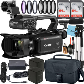 Canon XA60 Professional UHD 4K Camcorder with 2 Pack SanDisk 64GB Memory Card + Case + Tripod + Filter Kit + Microphone